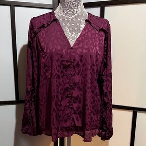 Chic Plum Blouse with Ruffle Details